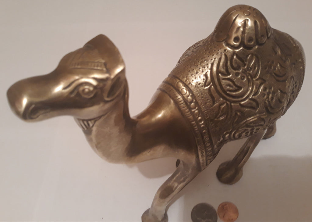 Vintage Metal Brass Camel, 9" x 8", Weighs 3 1/4 Pounds, Home Decor, Table Display, Shelf Display, This Can Be Shined Up Even More