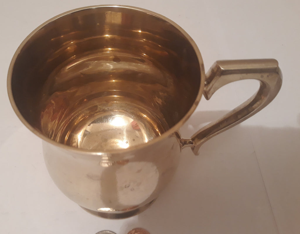 Vintage Metal Brass Mug, Stein, Cup with the Name John Engraved on the Outside.  Nice Quality Heavy Duty Brass Mug, Engraved with John