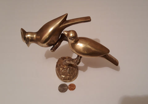 Vintage Brass Metal Bird Statue, 7" x 9", Heavy Duty Quality, Weighs 2 Pounds, Birds, Woodpecker, Home Decor, Table Display, Shelf Display