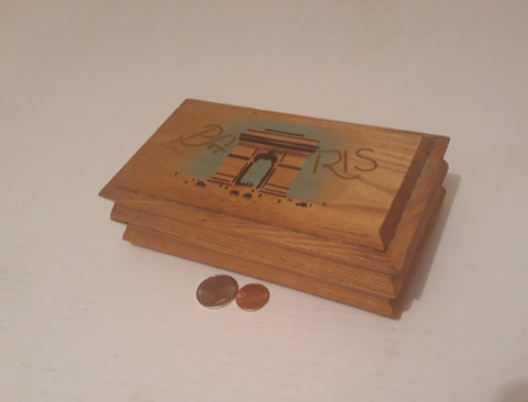 Vintage Wooden Storage Box, Stash Box, Hardwood Quality Box, Paris Design Front, 7" x 4" x 2 1/4", Quality Storage Box, Dresser Display