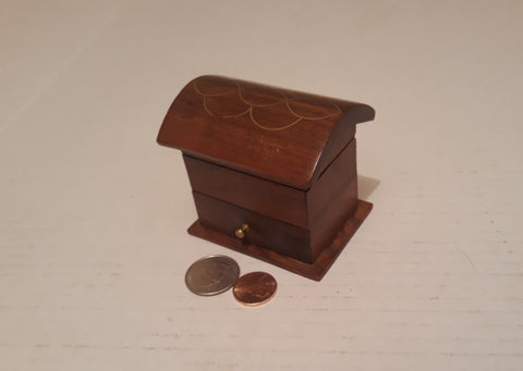 Vintage Wooden Storage Box, Stash Box, Heavy Duty Wood, Top Opens, Drawer Opens, Brass Enlay, 3" x 2 1/2" x 1 1/2", Dress Decor