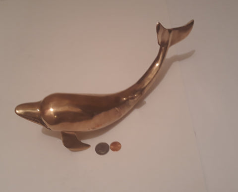 Vintage Metal Solid Brass Dolphin, Porpoise, Fish, 13" Long, Table Display, Shelf Display, Quality Brass Dolphin