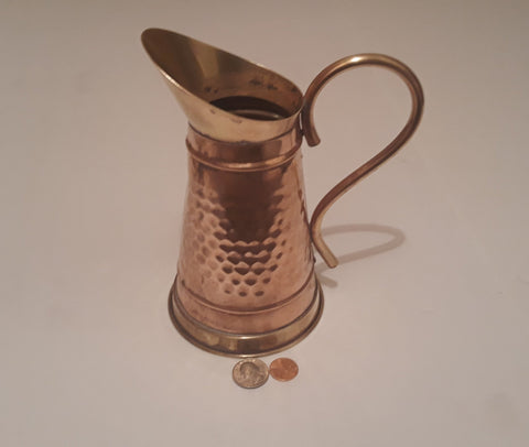 Vintage Copper and Brass Serving Pitcher, 8" Tall, Kitchen Decor, Made in Holland, Table Decor, Shelf Display, Hammered Metal