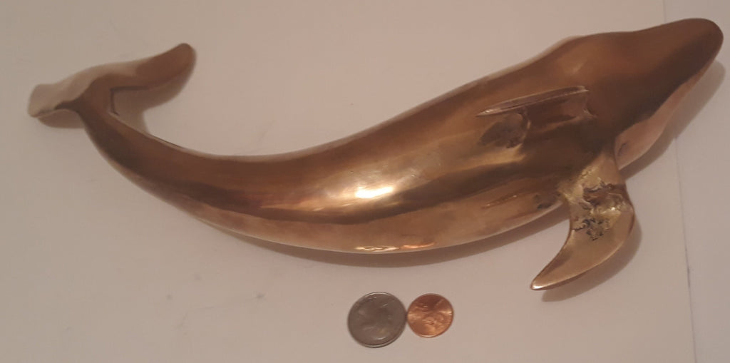 Vintage Metal Solid Brass Dolphin, Porpoise, Fish, 13" Long, Table Display, Shelf Display, Quality Brass Dolphin