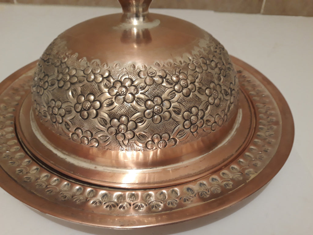 Vintage Metal Food Tray, Dish, Cover, 12 1/2" and 10" Wide Cover, Table Decor, Kitchen Decor, Shelf Display