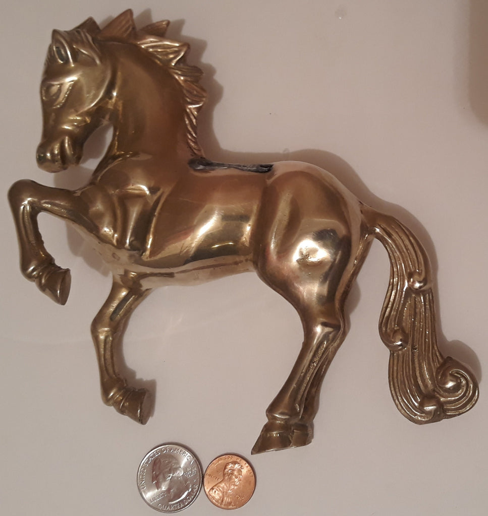 Vintage Metal Brass Horse, 6" x 6" Heavy Duty, Weighs 1 3/4 Pounds, Shelf Display, This Can Be Shined Up Even More