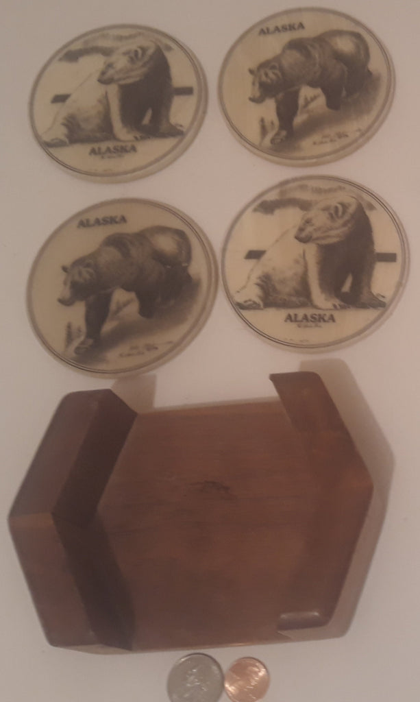 Vintage Set of Coffee Cup Coasters, Coaster Set, Alaska, Bears , Kitchen Decor, Table Display, Shelf Display