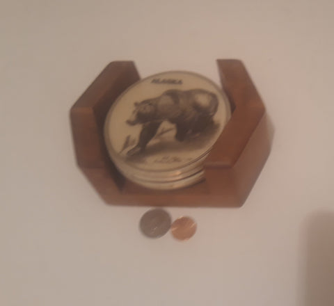 Vintage Set of Coffee Cup Coasters, Coaster Set, Alaska, Bears , Kitchen Decor, Table Display, Shelf Display