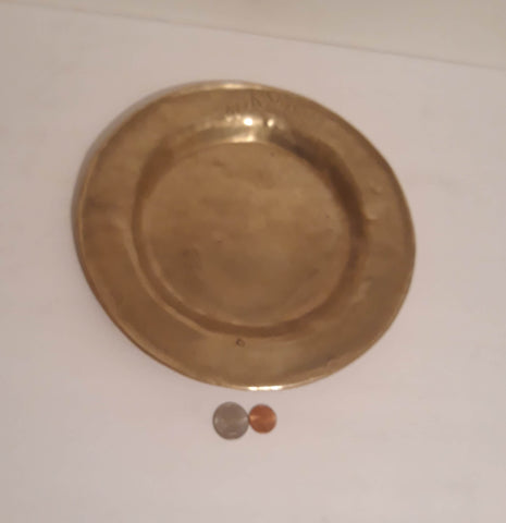 Vintage Metal Brass Plate, Super Heavy Duty, 10" Wide, Weighs a Little over 2 1/4 Pounds, ARI KV 1500, Kitchen Decor, Shelf Display