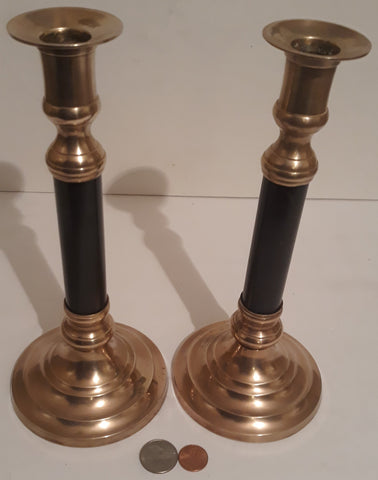 Vintage Metal Brass Set of 2 Candlestick Holders, 10" Tall and 4 1/2" Base Size, Table Display, Home Decor, Shelf Display, Quality Brass