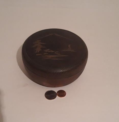Vintage Storage Box, Stash Box, 5 1/2" x 3", Round Oriental Box, Dresser Decor, Table Display, Shelf Display.