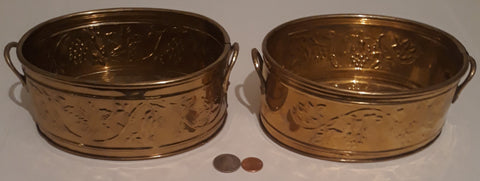 2 Vintage Metal Brass Planters, Home & Garden, 7" x 5 1/2" x 3", Brass Handles, Made in India, Home Decor, Table Display, Shelf Display