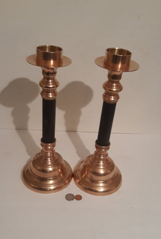 Vintage Metal Brass Set of 2 Candlestick Holders, 14" Tall and 5 1/2" Base Size, Holds 2" Candles, Table Display, Home Decor, Shelf Display