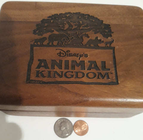 Vintage Wooden Storage Box, Disney's Animal Kingdom, 6 1/2" x 4 3/4" x 3", Heavy Duty Quality, Green Interior, Dresser Decor, Table Display