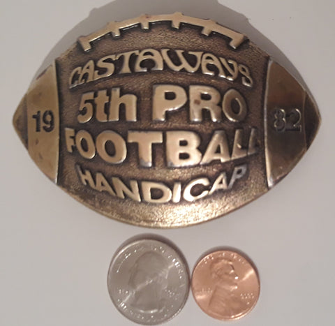 Vintage 1979 Metal Brass Belt Buckle, Castaways 5th Pro Football Handicap, Fashion, Collectible, Shelf Display, Heavy Duty