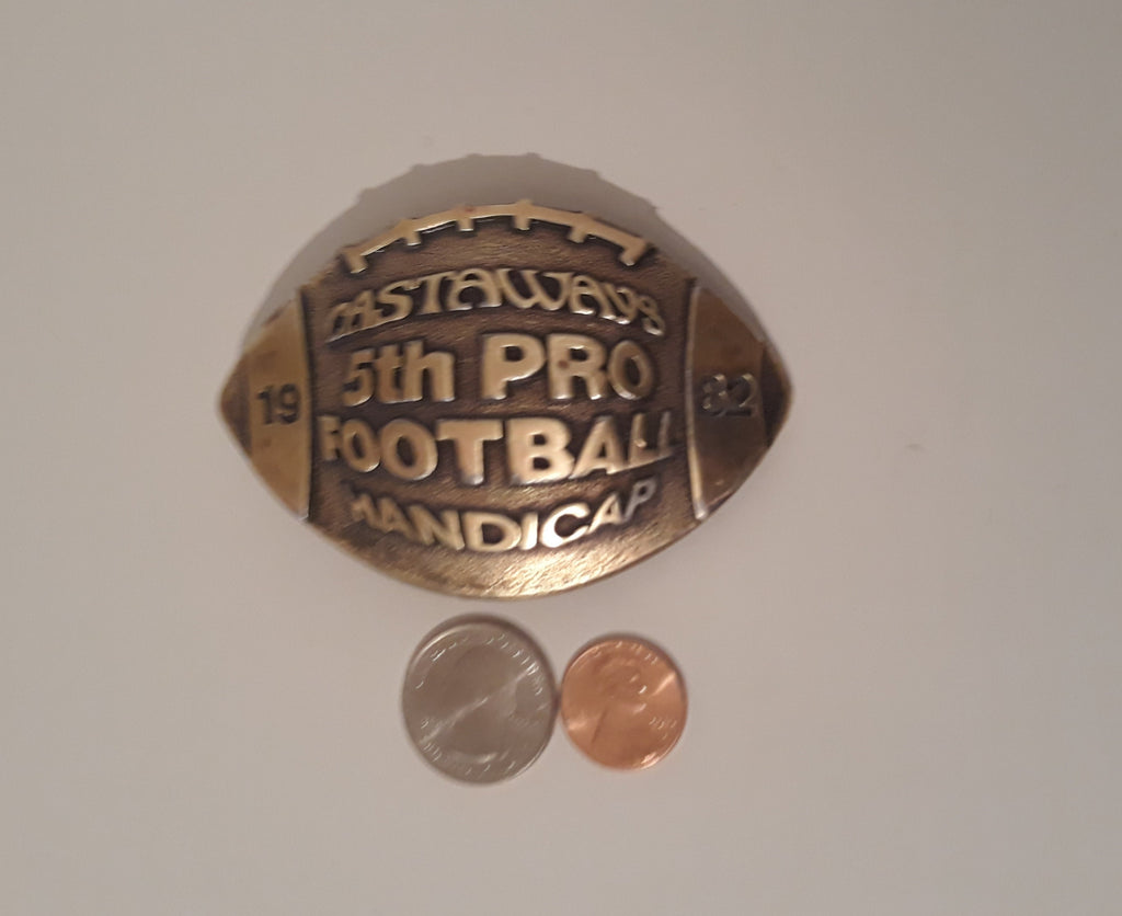 Vintage 1979 Metal Brass Belt Buckle, Castaways 5th Pro Football Handicap, Fashion, Collectible, Shelf Display, Heavy Duty