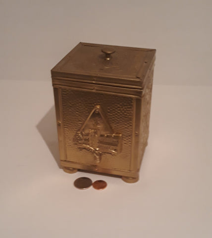 Vintage Metal Brass and Wood Container Box, Stash Box, Very Fancy, Magnus Cathedral Kirkwall, 6" x 4" x 4", Home Decor, Table Display