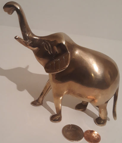 Vintage Metal Brass Elephant, 6" x 5", Trunk Up Means Good Luck, Home Decor, Table Decor, Shelf Display, This Can Be Shined Up Even More