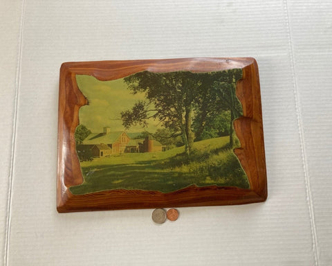 Vintage Wooden Wall Hanging, Farm Setting, Very Thick Quality Picture, 13 1/2" x 10", Glossy, Wall Decor, Home Decor, Shelf Display
