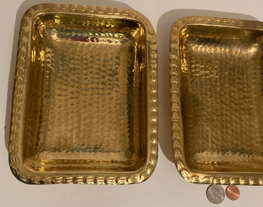 Vintage Set of 3 Brass Metal Trays, Dishes, Hammered Metal, 8 1/2" x 6 1/2" x 1 1/2", Heavy Duty, Quality, Table Decor, Kitchen Decor