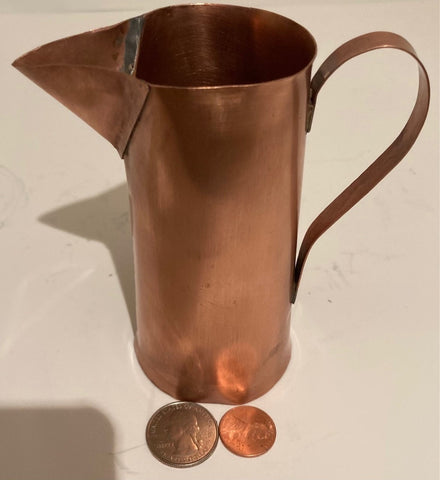 Vintage Metal Copper Serving Pitcher, Miniature Size, 4 1/2" Tall, Kitchen Decor, Table Decor, Shelf Display, This Can Be Shined Up