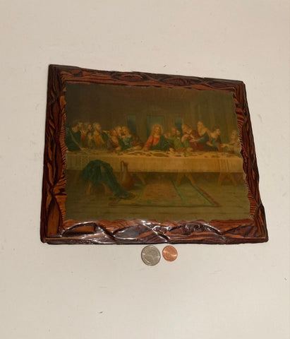 Vintage Wooden Hand Made Picture, Last Supper, Glossy, 11" x 9 1/2", Home Decor, Wall Decor, Quality
