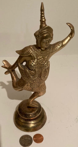 Vintage Metal Brass Thai Dancer, Figure, Teppanom Temple, Heavy Duty, Quality, 9" Tall, Home Decor, Table Display, Shelf Display