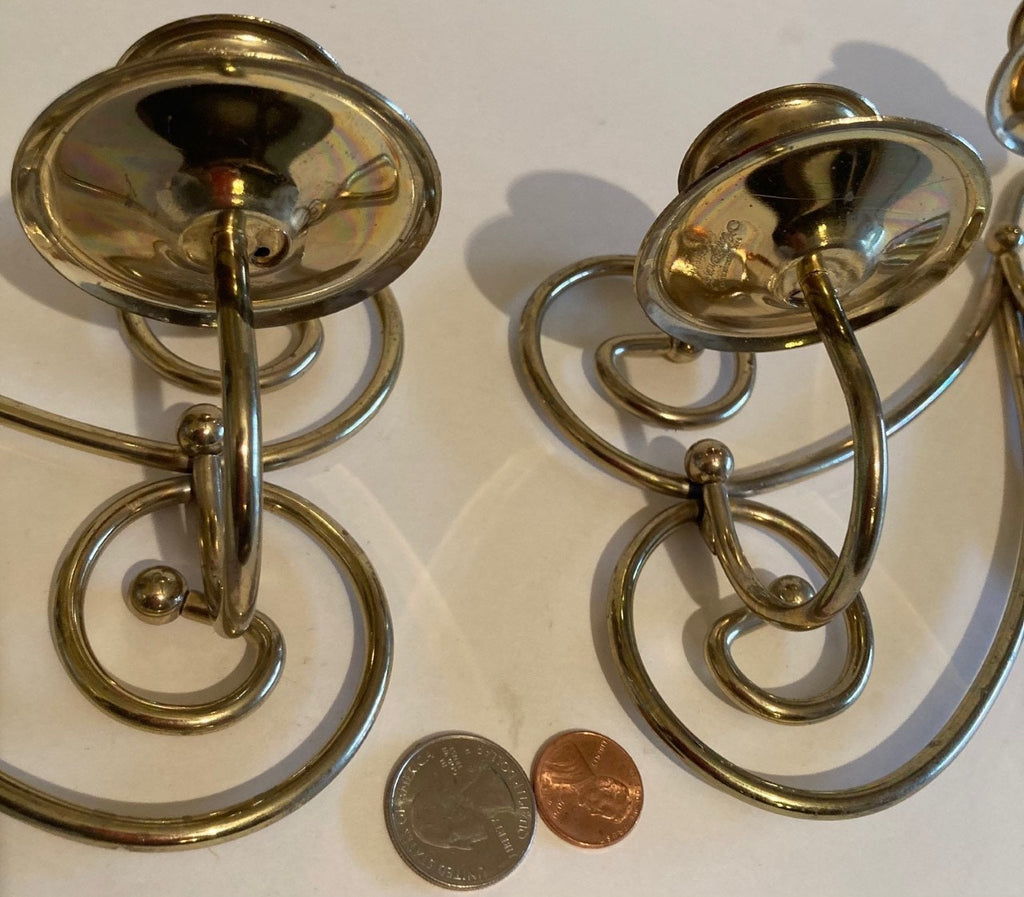 Vintage Set of 2 Metal Brass Wall Hanging Candlestick Holders, 10" x 6" x 3", Home Decor, Wall Decor, Quality.