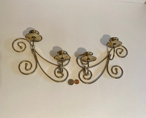 Vintage Set of 2 Metal Brass Wall Hanging Candlestick Holders, 10" x 6" x 3", Home Decor, Wall Decor, Quality.