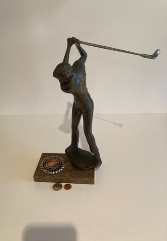 Vintage Metal Bronze Statue, Figurine, Golfer, Golfing, United States Marine Corps, Heavy Duty, 13" Tall, Metal Golf Club, Really Cool