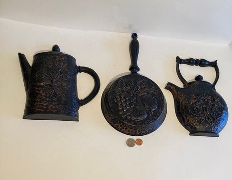 Vintage 3 Piece Set of Wall Hanging Art, Resin, 9" to 12 1/2" Tall, Made in USA, Quality Kitchen Hanging Decor, Wall Decor