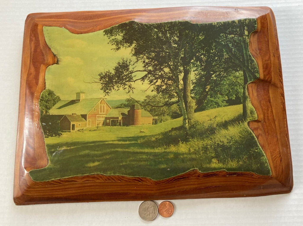 Vintage Wooden Wall Hanging, Farm Setting, Very Thick Quality Picture, 13 1/2" x 10", Glossy, Wall Decor, Home Decor, Shelf Display