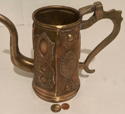 Vintage Metal Brass Serving Pitcher, 9" Wide and 7 1/2" Tall, Heavy Duty, Home Decor, Table Display, Shelf DIsplay