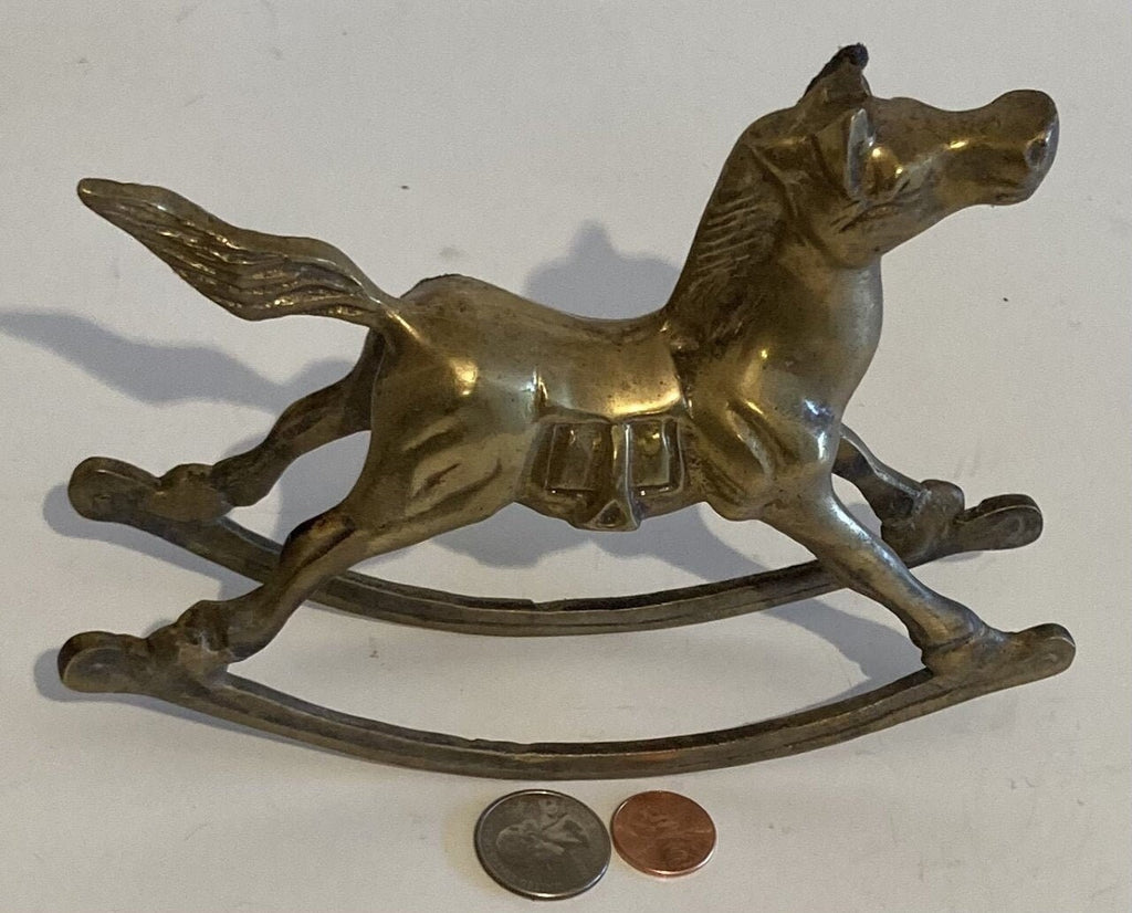 Vintage Metal Brass Rocking Horse Pony, 7" Long, Head Up, Rocking Action, Quality, Heavy Duty, Home Decor, Table Display, Shelf Display