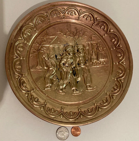 Vintage Metal Brass Wall Hanging Plate, 10" Wide, Made in England, Quality, Kids Ice Skating, Home Decor, Wall Decor, Hanging Display