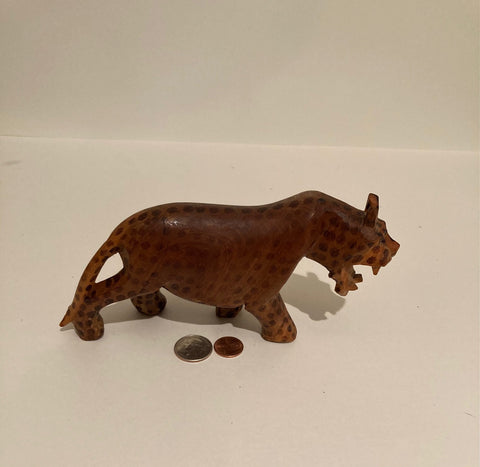 Vintage Wooden Hand Crafted Cheata, Tiger, Animal, Carved, Kenya, 8" x 4", Quality, Art, Statue, Home Decor, Table Display,  Shelf Display.