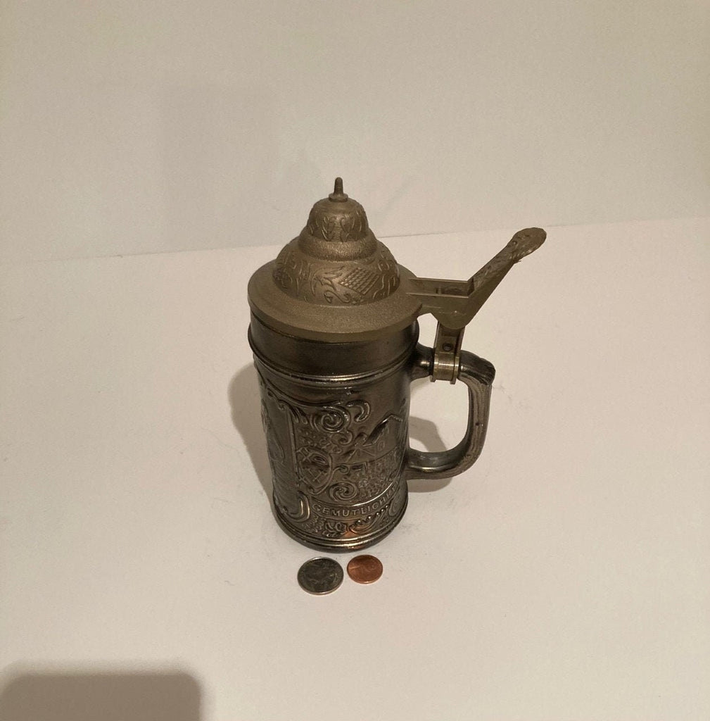 Vintage Silver Colored Glass Stein, 7 1/2" Tall, Cup, Glass, Mug, Bar Decor, Shelf Display, Table Display
