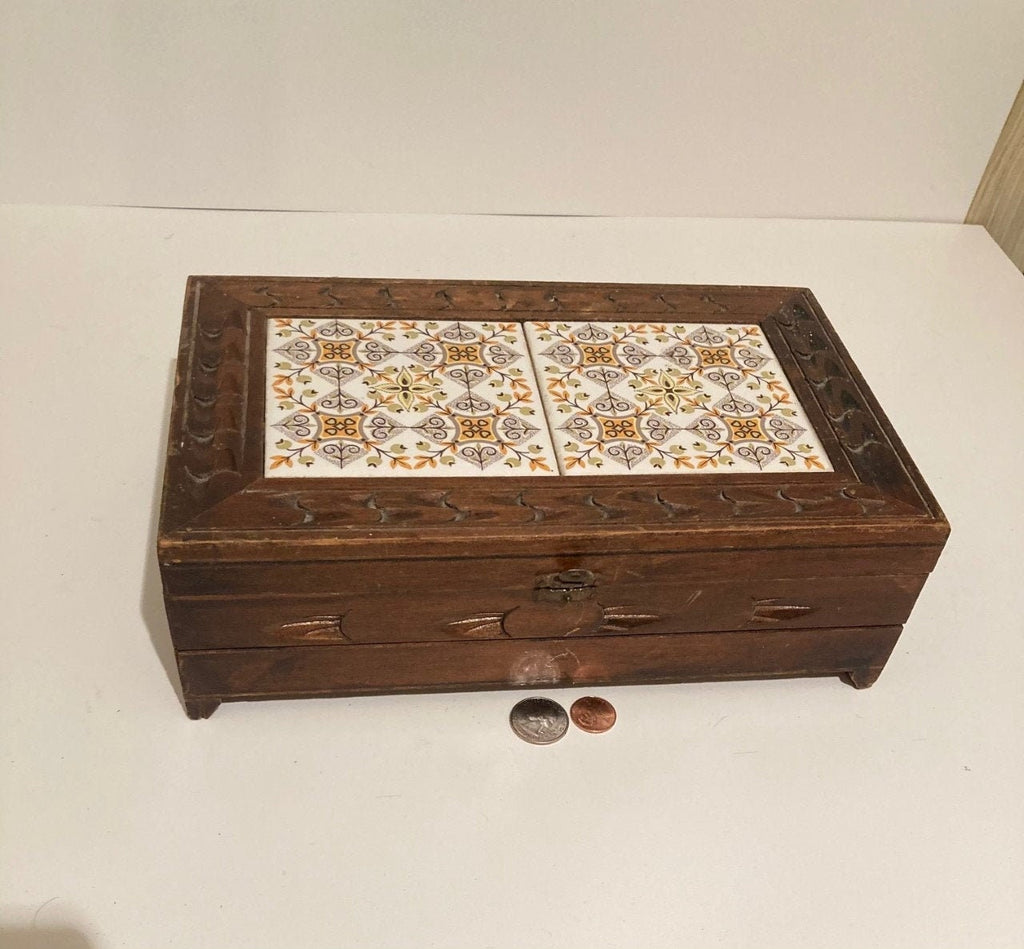 Vintage Wooden Large Size Jewelry Chest Box, Red Velvet, 11" x 7" x 3", Heavy Duty Quality, Room Decor, Dresser Decor, Table Display