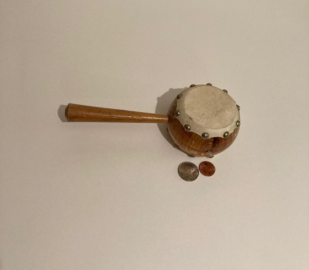 Vintage Wooden Drum with Handle, 8" Long, Miniature Musical Instrument, Home Decor, Shelf Display