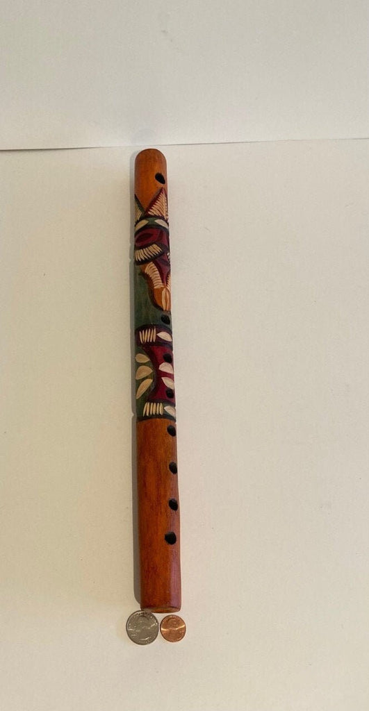 Vintage Hand Carved Musical Flute, Totem Pole, Face, Person, Indian, Quality Work, Heavy Duty Feel, 17" Long and 1 1/4" Wide, Intricate