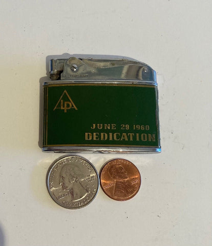 Vintage Metal Lighter, ASP Dedication, June 1960, Little Billboard, Made in USA, Nice Lighter, Shelf Display, Cigarette, Cigar, Tobacco