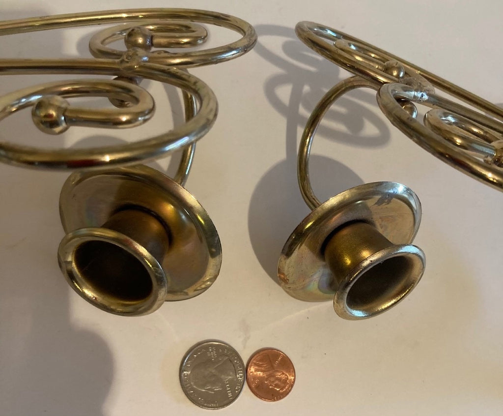 Vintage Set of 2 Metal Brass Wall Hanging Candlestick Holders, 10" x 6" x 3", Home Decor, Wall Decor, Quality.
