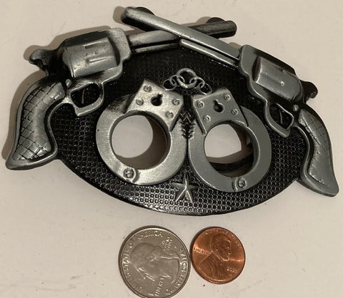 Vintage Metal Belt Buckle, Handcuffs and Pistols, Metal Belt Buckle, Fashion, Accessory, Belts, Dresser Decor, Shelf Display