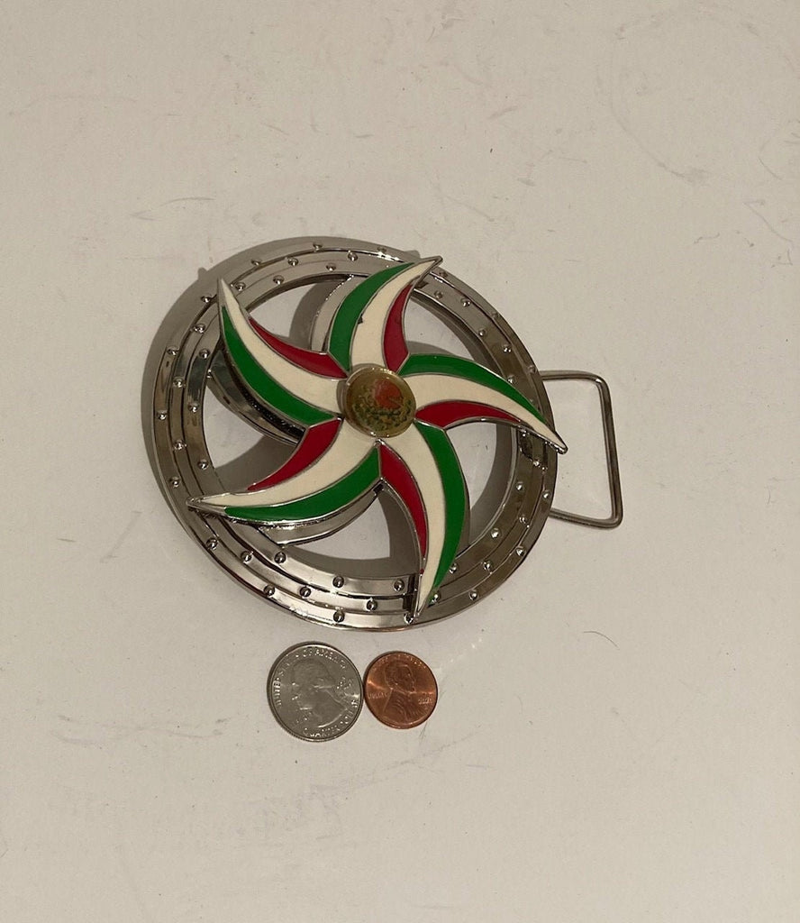 Vintage Metal Belt Buckle, Spinning, Spinner, Spins, Red, White and Green, Moves, Low Rider Style, Heavy Duty, Metal Belt Buckle, Fashion