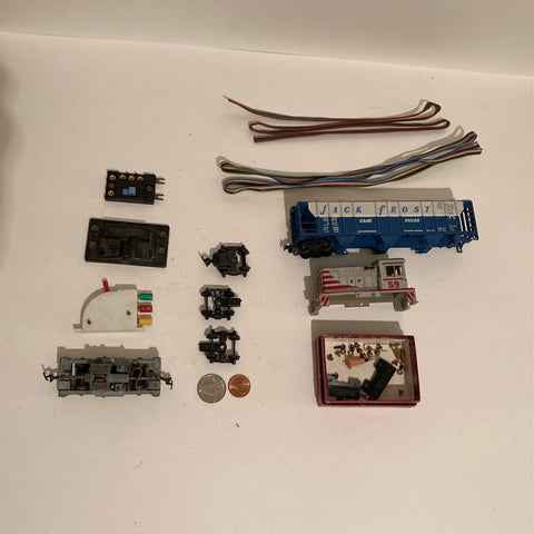 Vintage Bag of Older Model Train Supplies, Switching, Box Car, Parts