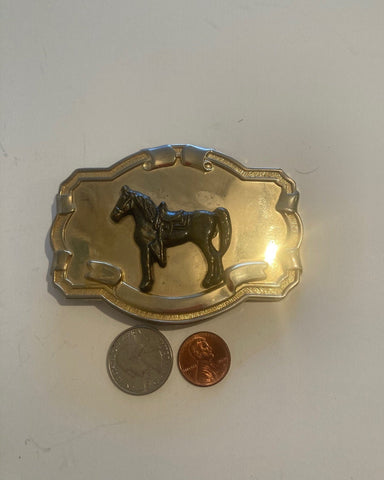 Vintage Belt Buckle, Brass Horse Belt Buckle, Country and Western, Quality, USA, Heavy Duty, Fashion, Collectible, Belt Decor, Table Decor