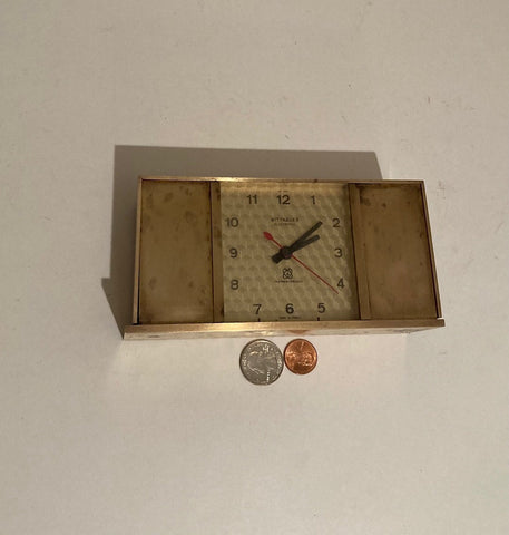 Vintage Metal Brass Clock, Wittnauer Electronic Brass Clock, Made in France, Quality, Heavy Duty, 6" x 3" x 2", Home Decor, Table Display