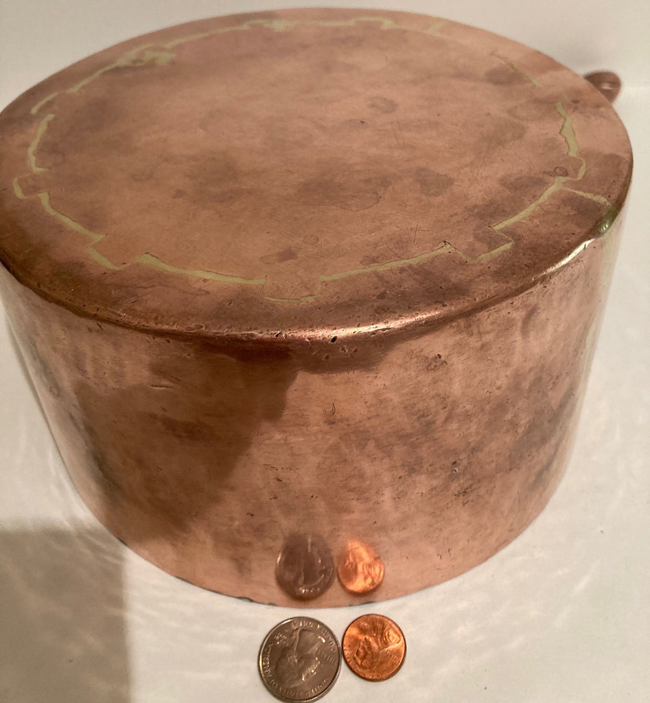 Vintage Copper and Brass Cooking Pot, 18 1/2" Long and 8 1/2" x 4 1/2" Pan Size, Weighs 3 3/4 Pounds, Heavy Duty, Quality