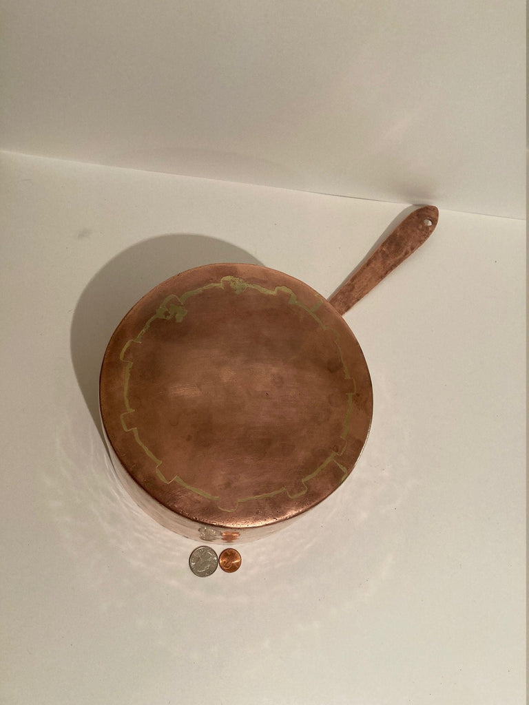 Vintage Copper and Brass Cooking Pot, 18 1/2" Long and 8 1/2" x 4 1/2" Pan Size, Weighs 3 3/4 Pounds, Heavy Duty, Quality