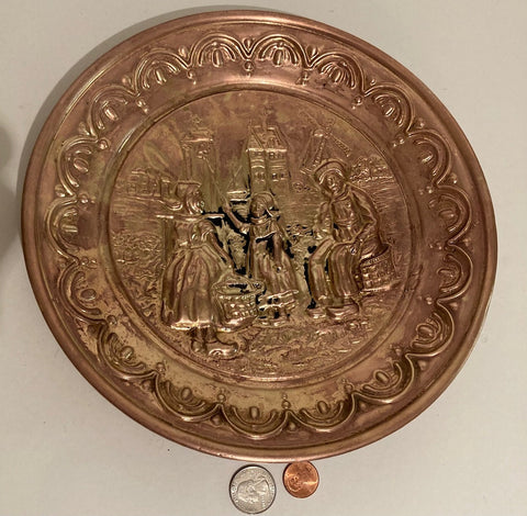 Vintage Metal Brass Wall Hanging Plate, 10" Wide, Made in England, Quality, Kid Rings A Bell, Home Decor, Wall Decor, Hanging Display